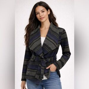 Jack‎ by BB Dakota Striped Waterfall Belted Jacket Draped Open Front Boho SMALL